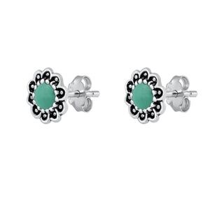 Sterling Silver Simulated Turquoise Floral Stud Earrings